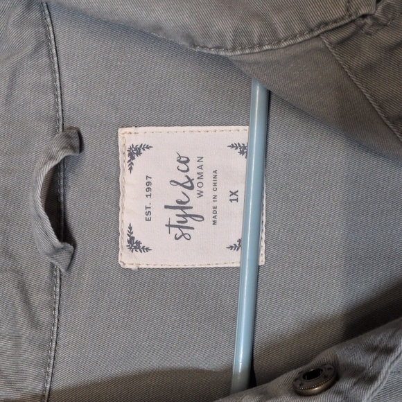 Style & Co. Sage Green Peplum Waist Denim Utility Jacket Size 1X, EUC - Picture 2 of 5